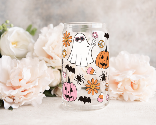 Pink Groovy Halloween - UV DTF 16 oz Libbey Cup Wrap (Ready to Ship)