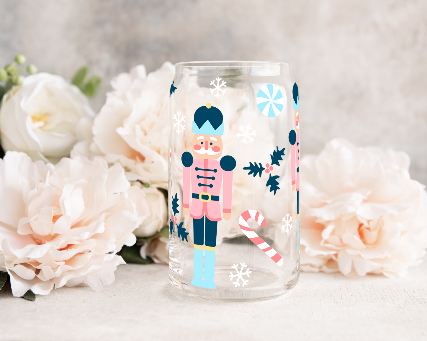 Pink Suit Nutcrackers - UV DTF 16 oz Libbey Cup Wrap (Ready to Ship)