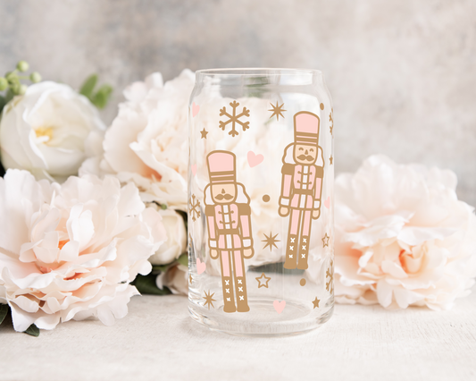 Pink and Gold Nutcrackers - UV DTF 16 oz Libbey Cup Wrap (Ready to Ship)
