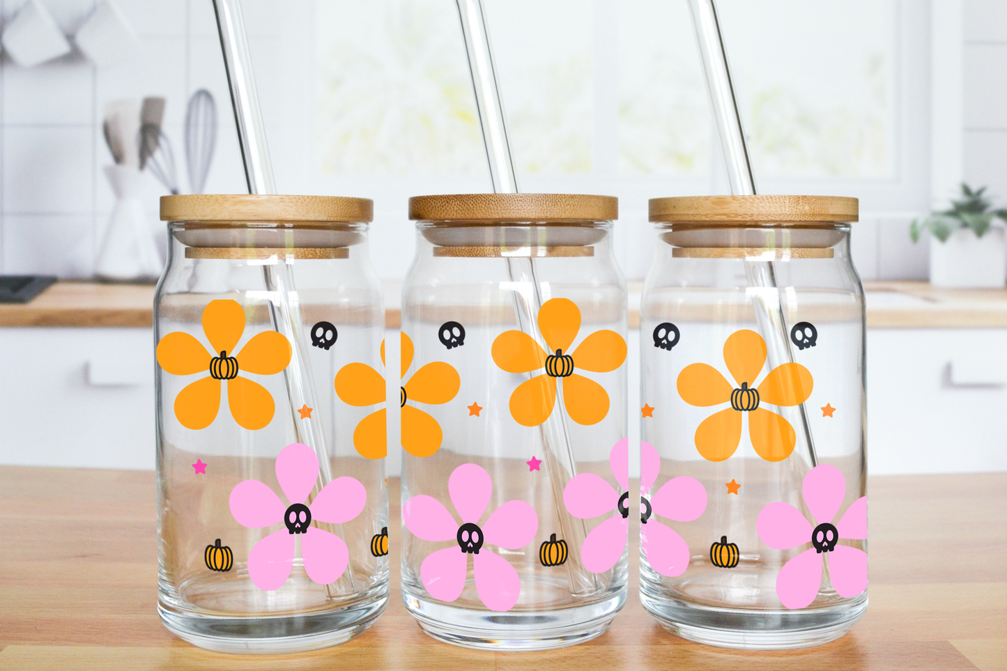 Punk Flowers - UV DTF 16 oz Libbey Cup Wrap (Ready to Ship)