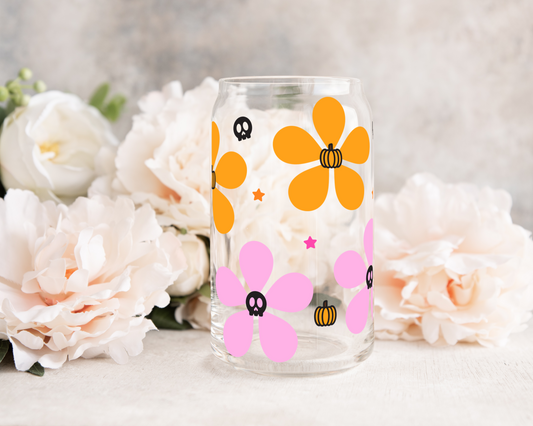 Punk Flowers - UV DTF 16 oz Libbey Cup Wrap (Ready to Ship)