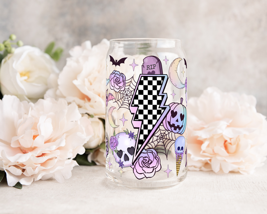 Purple Retro Halloween - UV DTF 16 oz Libbey Cup Wrap (Ready to Ship)