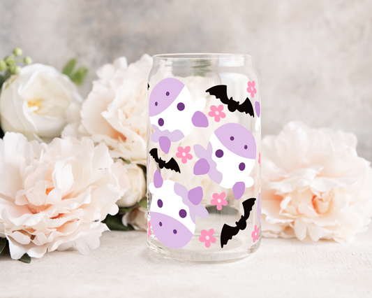 Purple Spooky Cow - UV DTF 16 oz Libbey Cup Wrap (Ready to Ship)