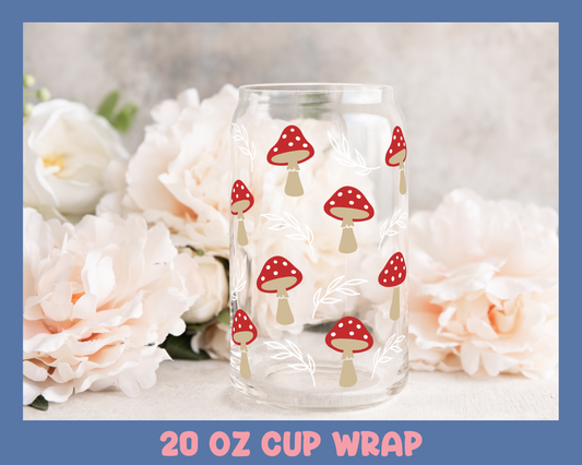 Red Mushrooms - UV DTF 20 oz Libbey Cup Wrap (Ready to Ship)