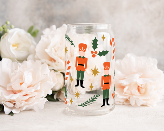 Red Suit Nutcracker - UV DTF 16 oz Libbey Cup Wrap (Ready to Ship)