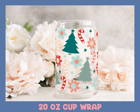 Retro Christmas - UV DTF 20 oz Libbey Cup Wrap (Ready to Ship)
