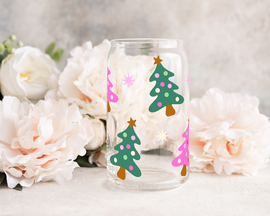 Retro Christmas Tree Dots - UV DTF 16 oz Libbey Cup Wrap (Ready to Ship)