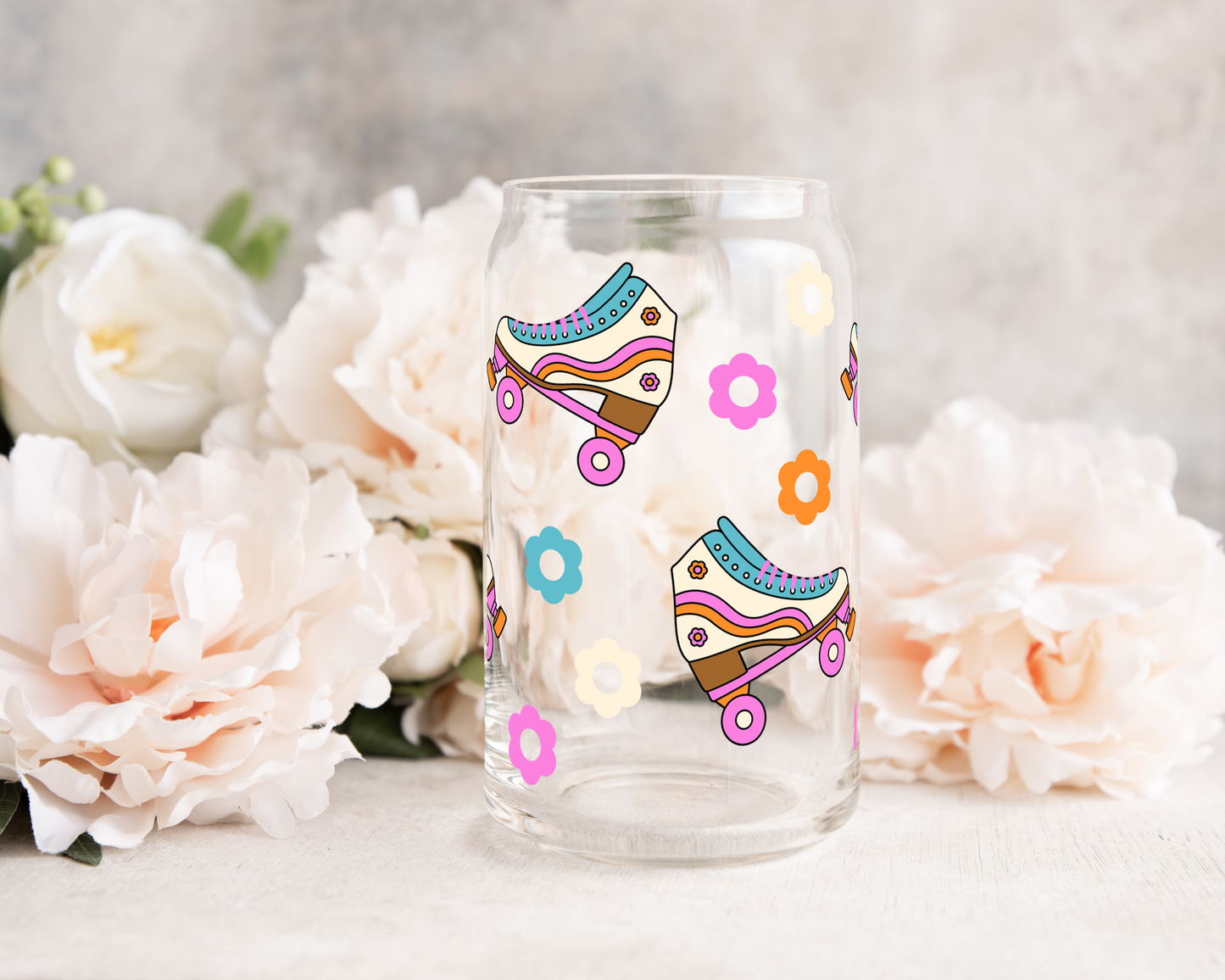 Retro Roller Skates - UV DTF 16 oz Libbey Cup Wrap (Ready to Ship)