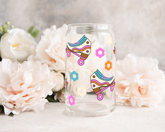 Retro Roller Skates - UV DTF 16 oz Libbey Cup Wrap (Ready to Ship)