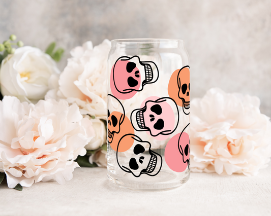 Retro Skullie Faces - UV DTF 16 oz Libbey Cup Wrap (Ready to Ship)