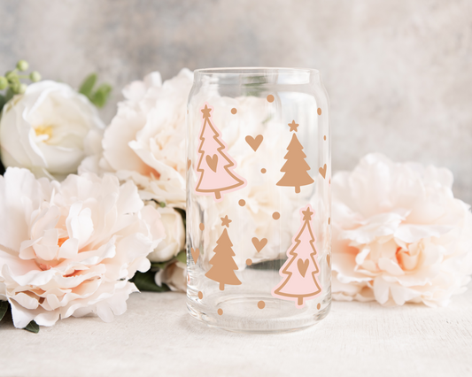 Rose Gold Christmas Tree Heart - UV DTF 16 oz Libbey Cup Wrap (Ready to Ship)