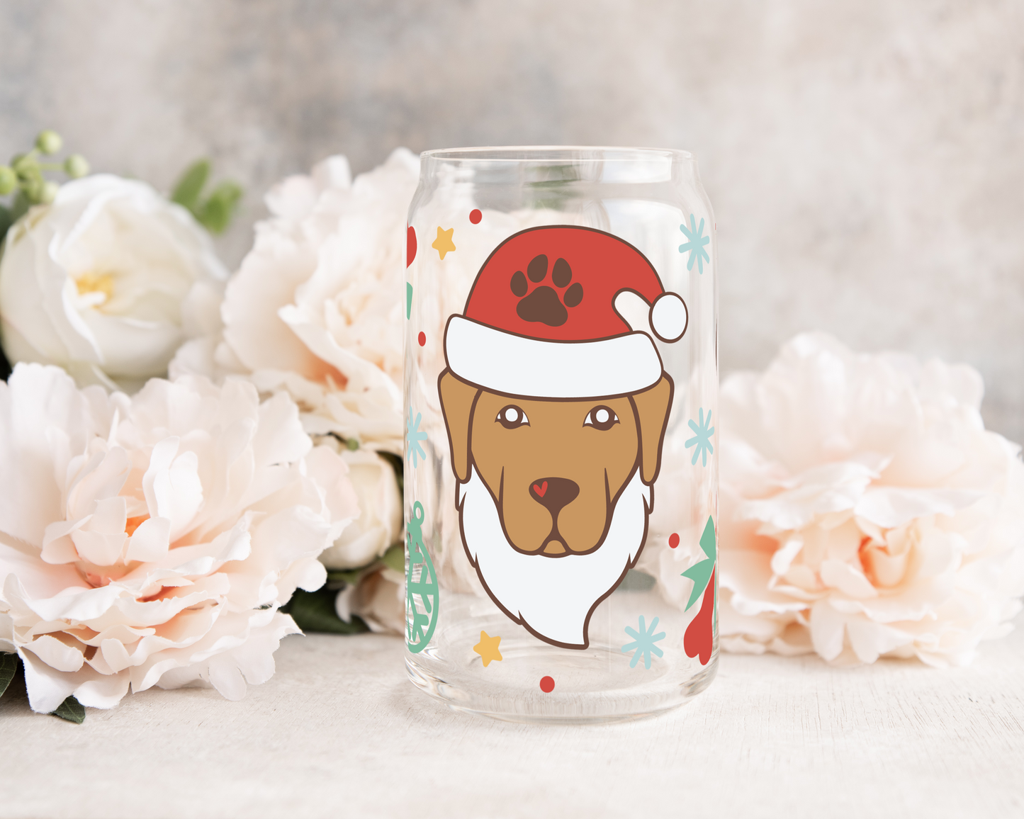 Santa Dog - UV DTF 16 oz Libbey Cup Wrap (Ready to Ship)