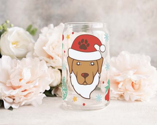 Santa Dog - UV DTF 16 oz Libbey Cup Wrap (Ready to Ship)
