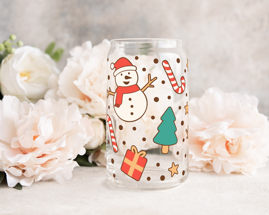 Snowman Retro - UV DTF 16 oz Libbey Cup Wrap (Ready to Ship)