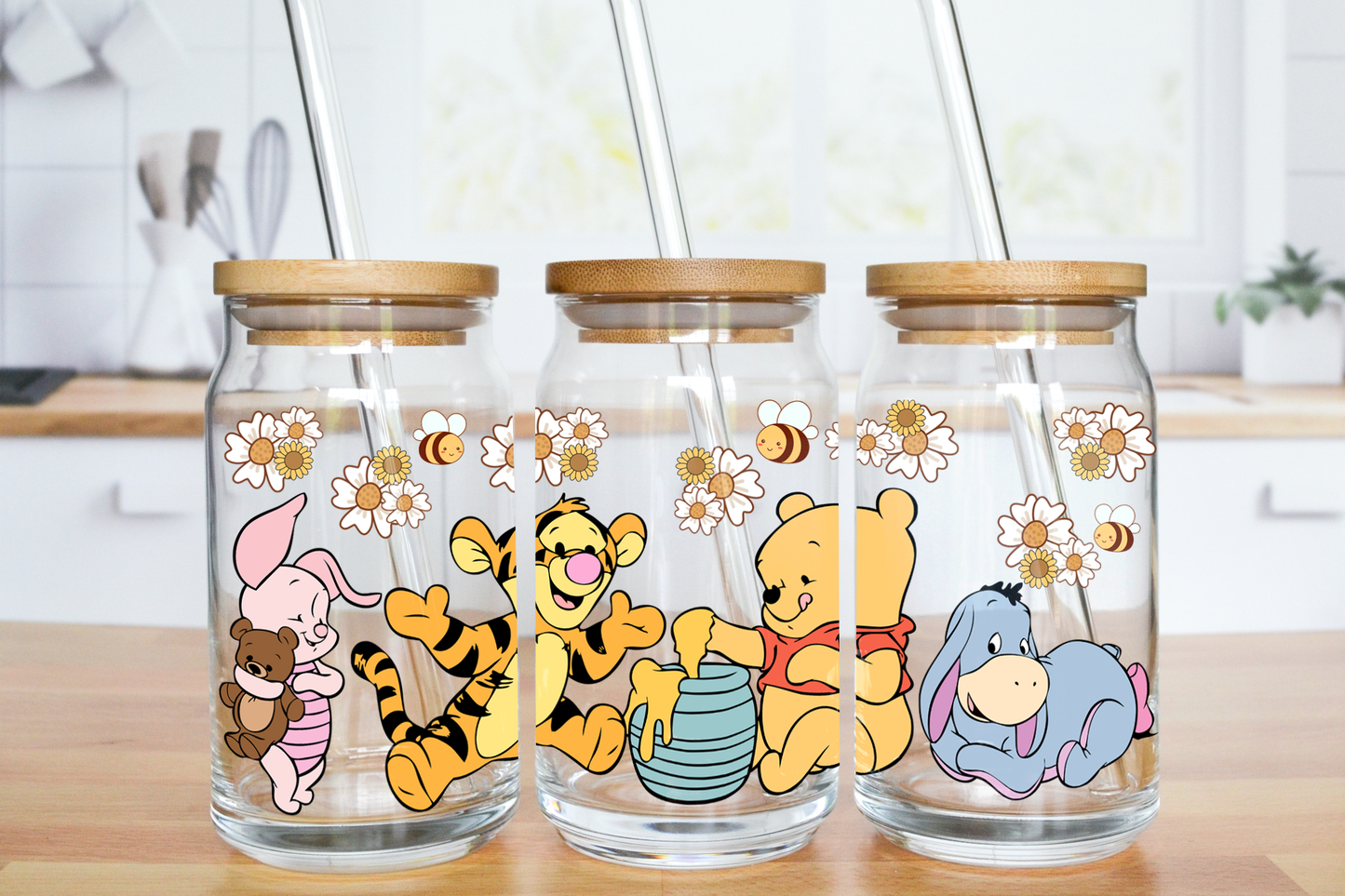 Spring Bear with Friends - UV DTF 16 oz Libbey Cup Wrap (Ready to Ship)