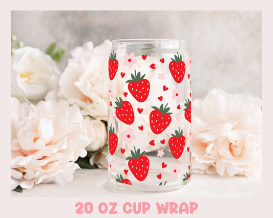 Strawberries - UV DTF 20 oz Libbey Cup Wrap (Ready to Ship)