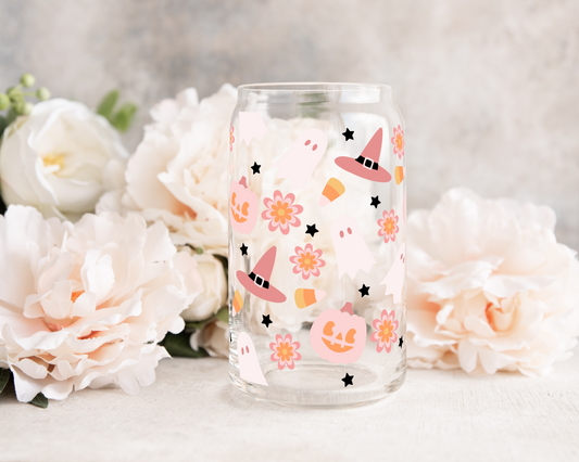 Sweet Ghouls with Hats and Flowers - UV DTF 16 oz Libbey Cup Wrap (Ready to Ship)