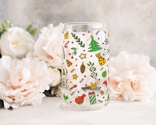 Tiny Christmas Elements - UV DTF 16 oz Libbey Cup Wrap (Ready to Ship)