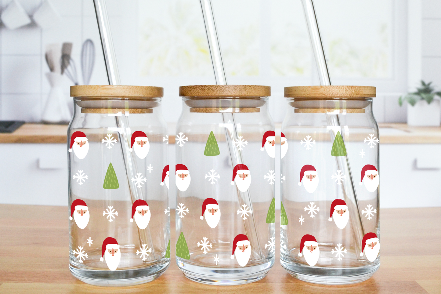 Tiny Santas - UV DTF 16 oz Libbey Cup Wrap (Ready to Ship)