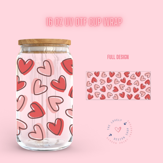 Valentine's heart cup wrap, ready to UV DTf cup wrap, 16 oz cup wrap,  summer cup wrap, permanent, valentine's day cup