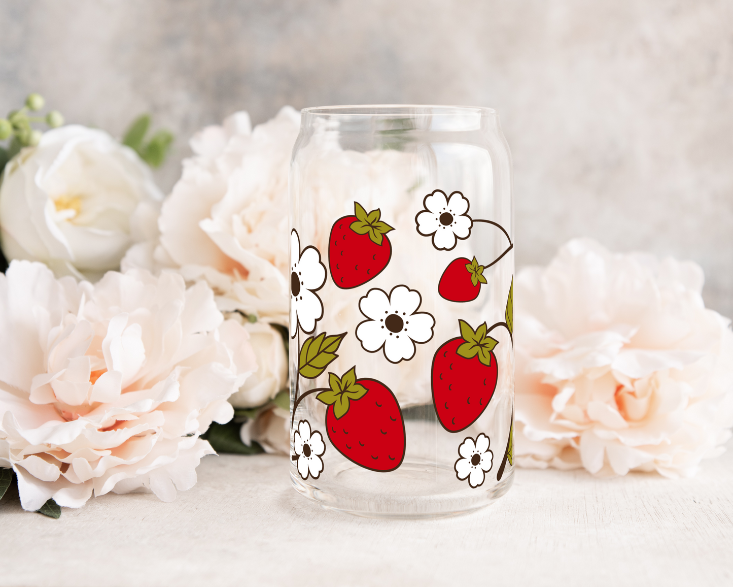 Vintage Strawberries - UV DTF 16 oz Libbey Cup Wrap (Ready to Ship)