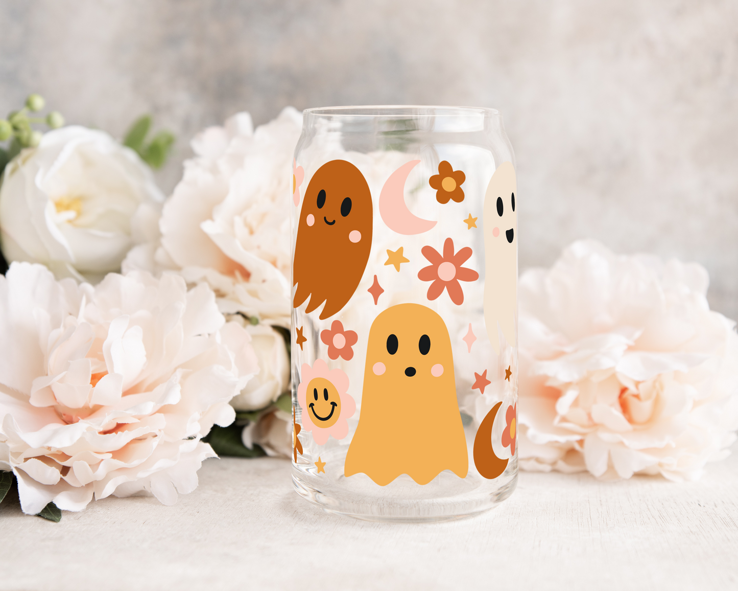 Warm Colors Ghosties - UV DTF 16 oz Libbey Cup Wrap (Ready to Ship)