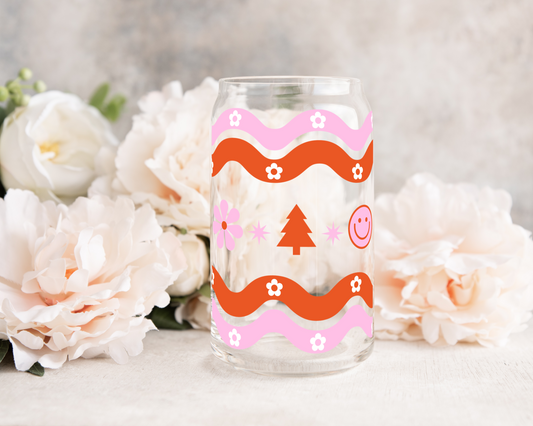 Wavy Christmas - UV DTF 16 oz Libbey Cup Wrap (Ready to Ship)