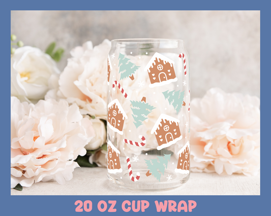 Winter Gingerbread Snow Houses - UV DTF 20 oz Libbey Cup Wrap (Ready to Ship)