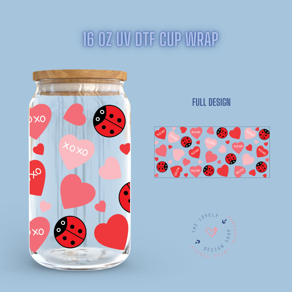 Xoxo Lady Bugs - UV DTF 16 oz Libbey Cup Wrap (Ready to Ship)